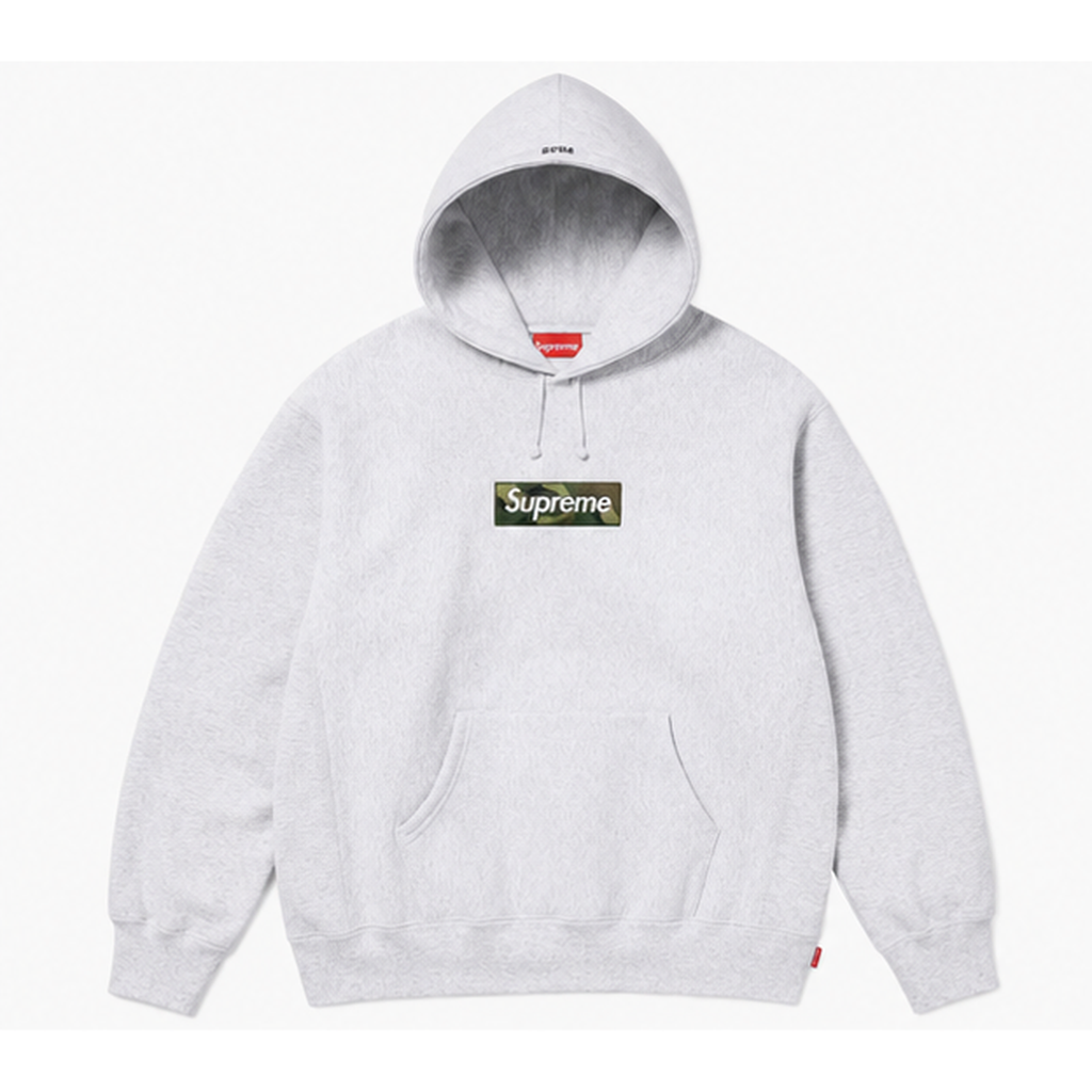 Supreme Patterned Logo hoodie Gray Red Oversized with Polished Detail