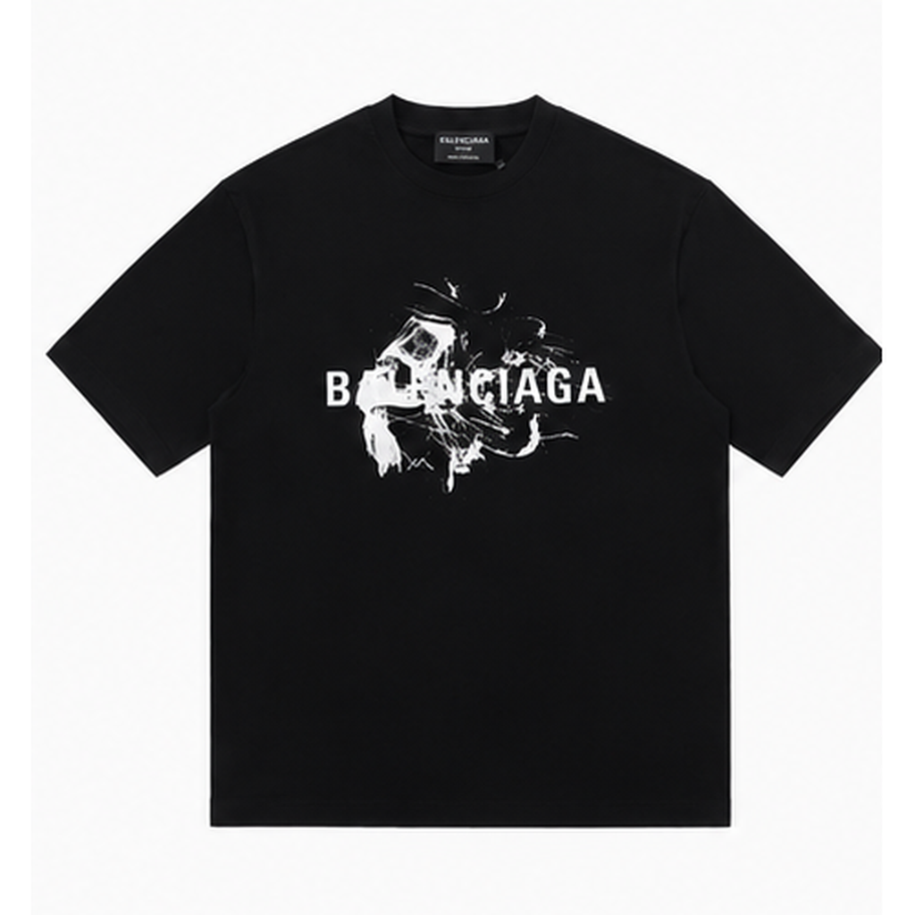 Balenciaga Distressed Print Cool Trendy Black T-Shirt