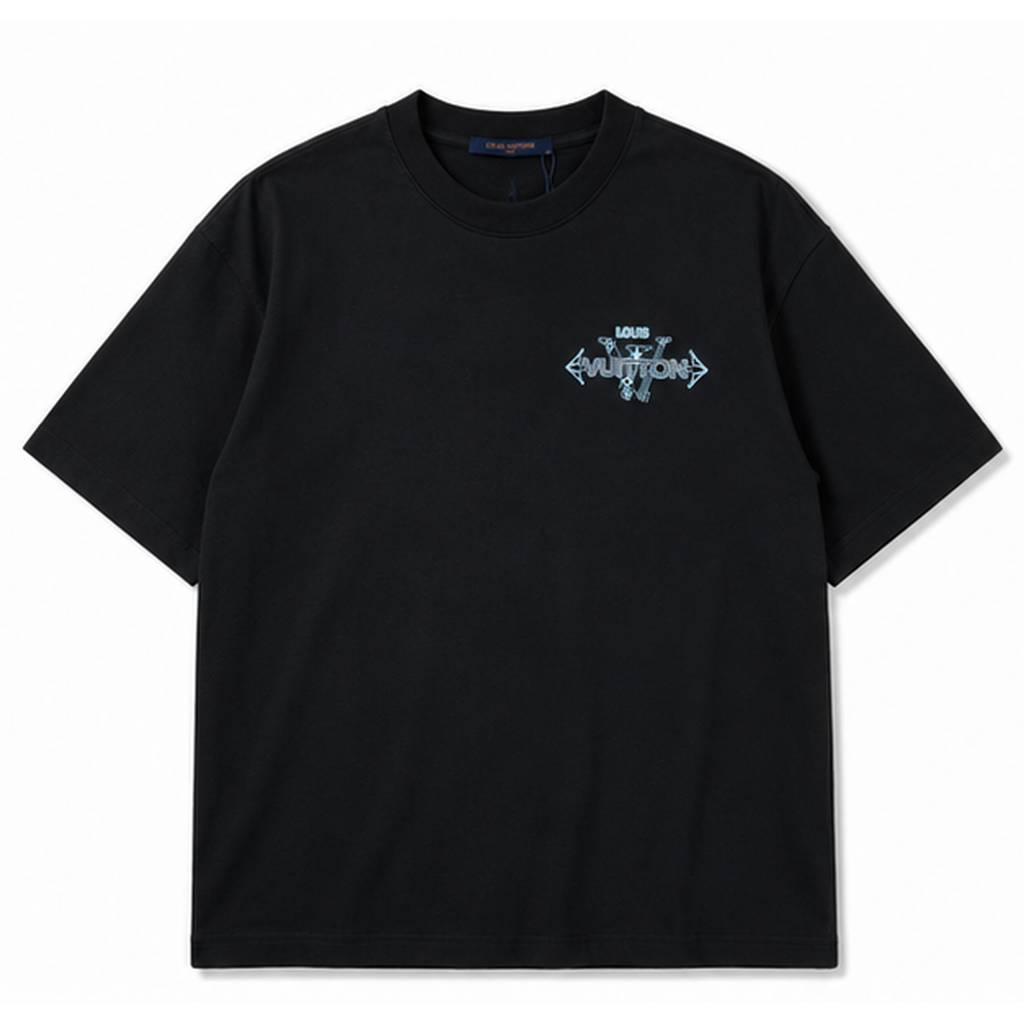 Louis Vuitton Letter Print Streetwear Style Black T-Shirt