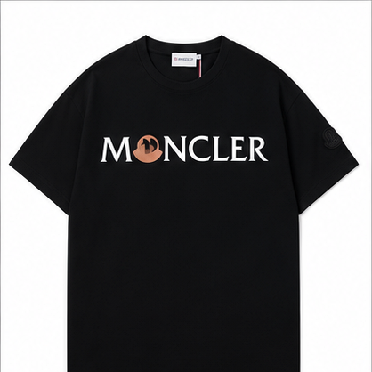 Moncler Letter Print Streetwear Style Black Short-sleeve T-shirt