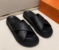 Hermès Cross-Strap Light Luxury Style Black Slide Sandals