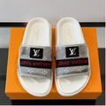Louis Vuitton Classic Monogram Light Luxury Gray and White Slide Sandals