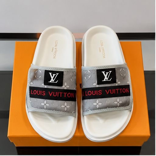 Louis Vuitton Classic Monogram Light Luxury Gray and White Slide Sandals