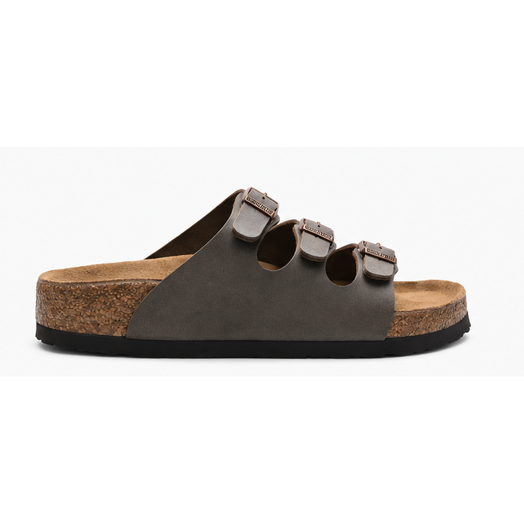 BIRKENSTOCK Three-Buckle Casual Grey Slides