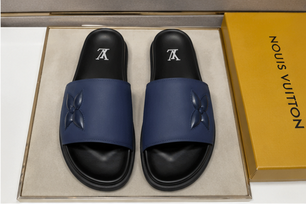 Louis Vuitton Monogram Minimalist Style Navy Blue Slides