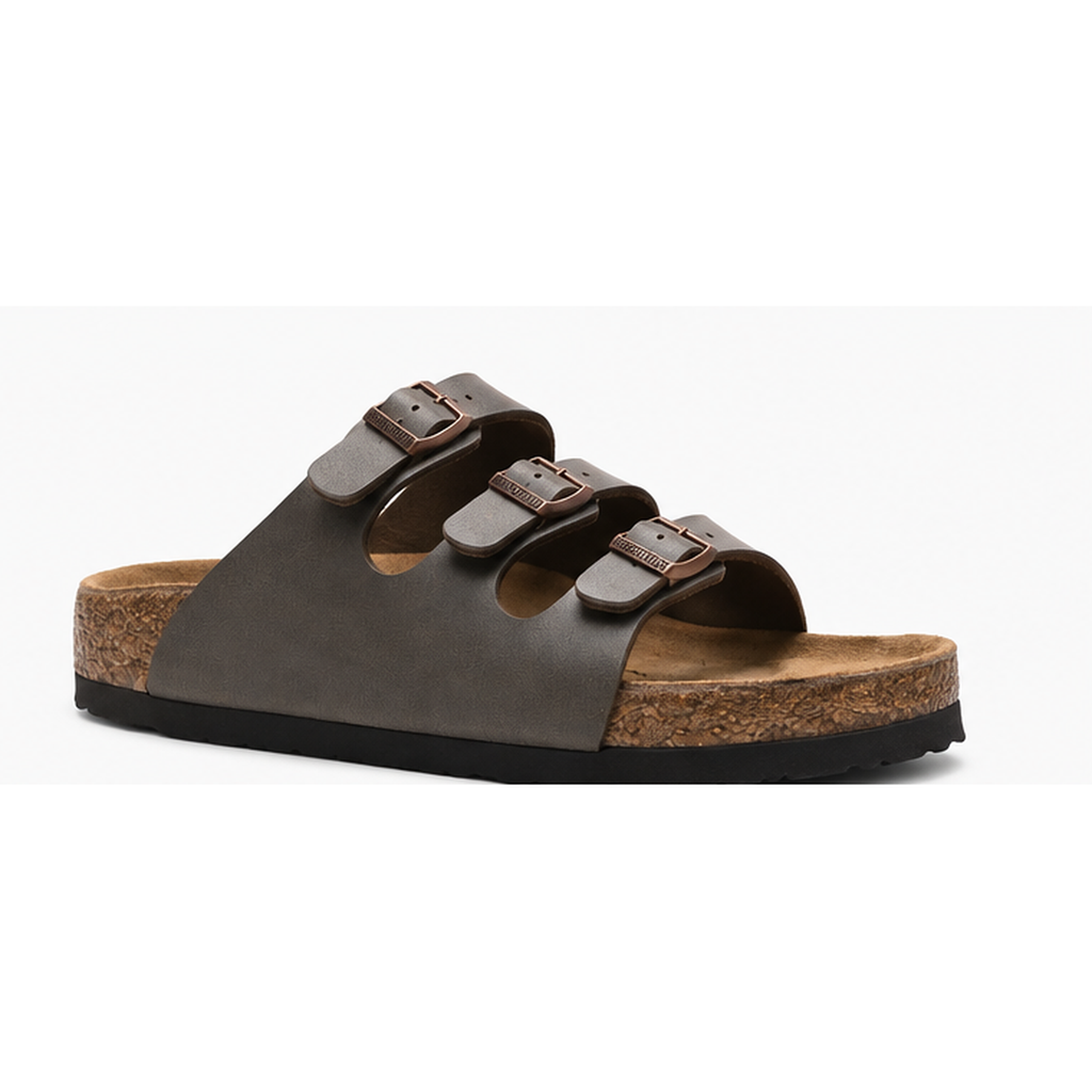 BIRKENSTOCK Three-Buckle Casual Grey Slides