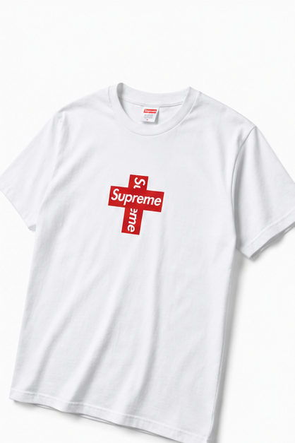 Supreme Cross Trend Brand White T-shirt