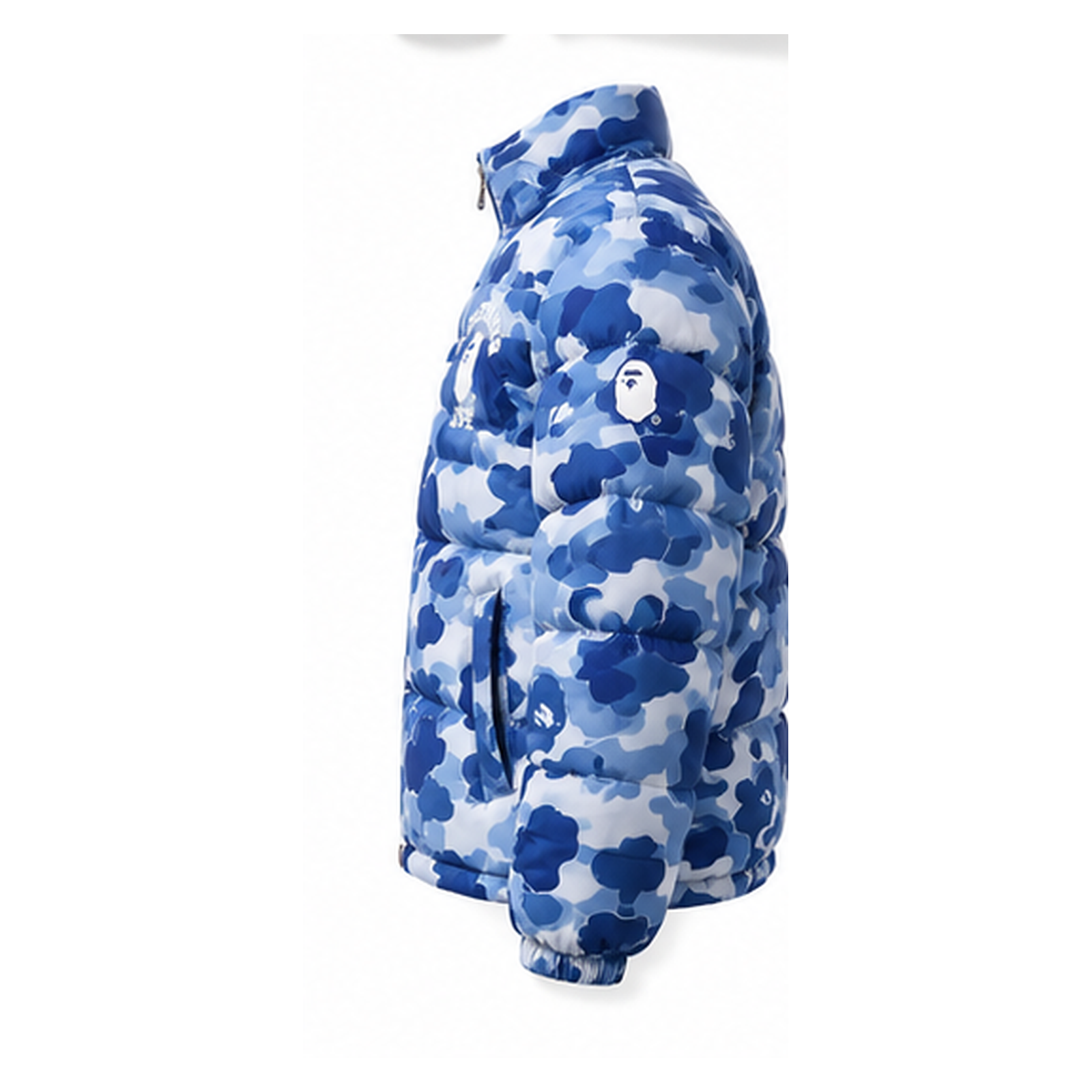 Bape camouflage-style blue and white down jacket