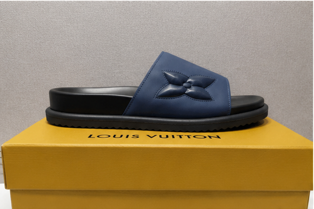 Louis Vuitton Monogram Minimalist Style Navy Blue Slides