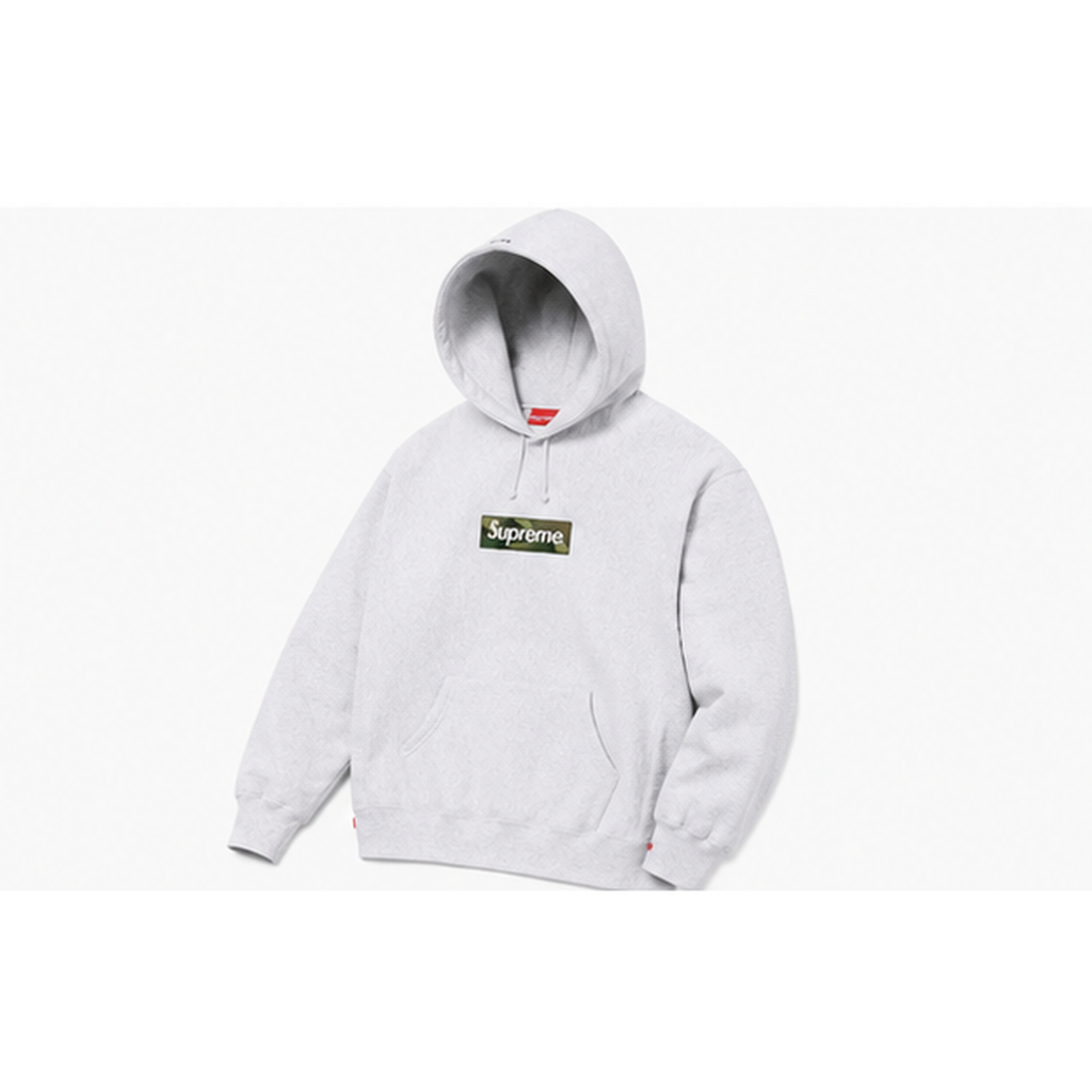 Supreme Patterned Logo hoodie Gray Red Oversized with Polished Detail