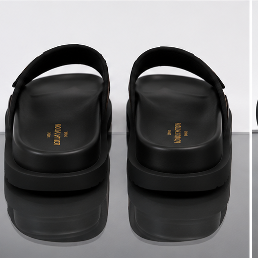 Louis Vuitton Classic Monogram Light Luxury Style Brown and Black Slide Sandals