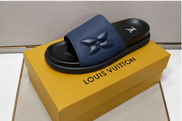 Louis Vuitton Monogram Minimalist Style Navy Blue Slides