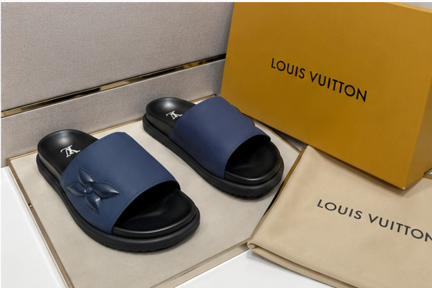 Louis Vuitton Monogram Minimalist Style Navy Blue Slides