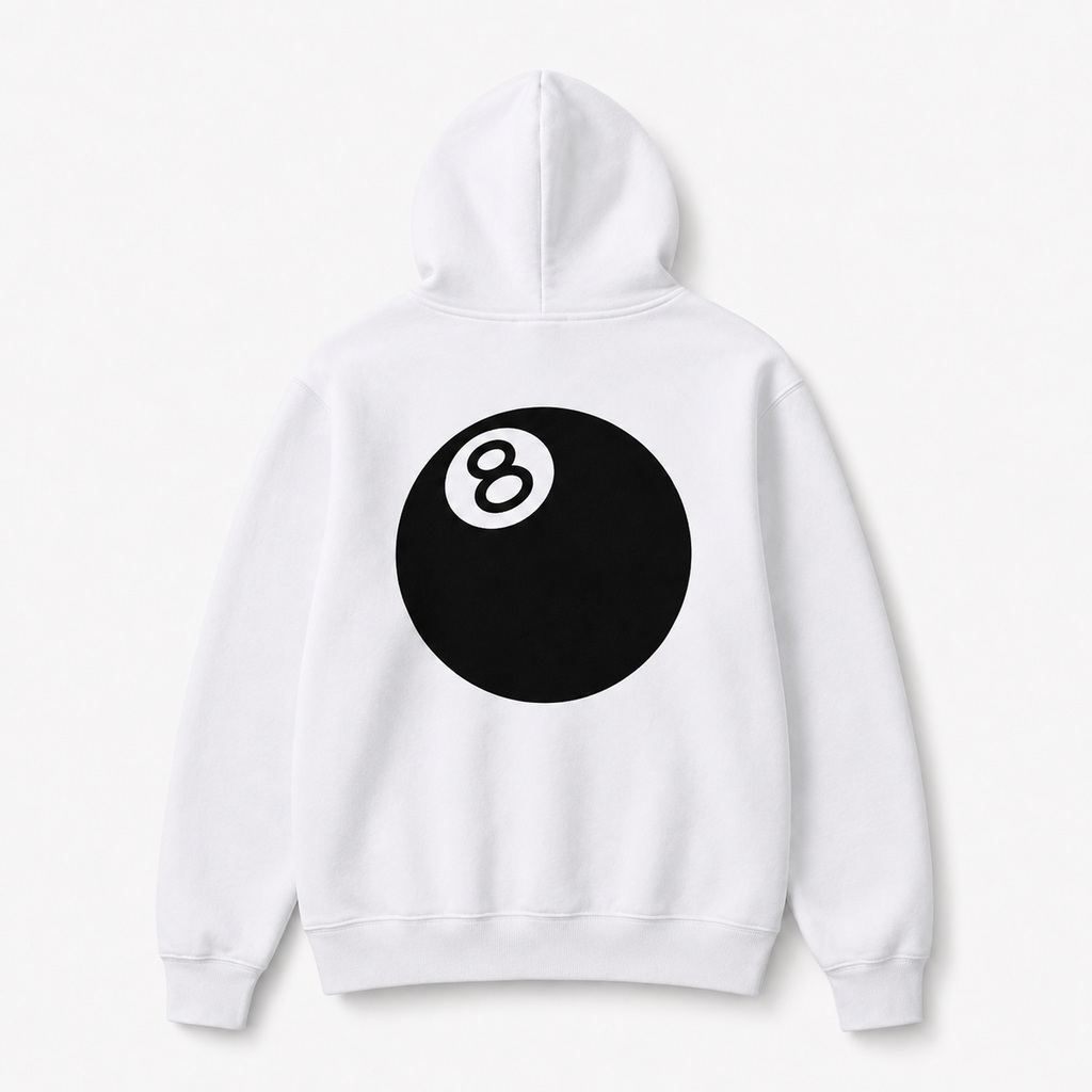Stussy No.8 Ball Style White Hoodie