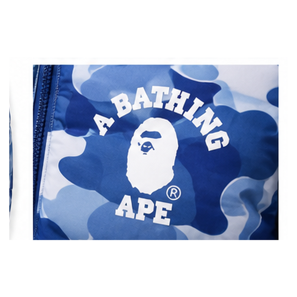 Bape camouflage-style blue and white down jacket