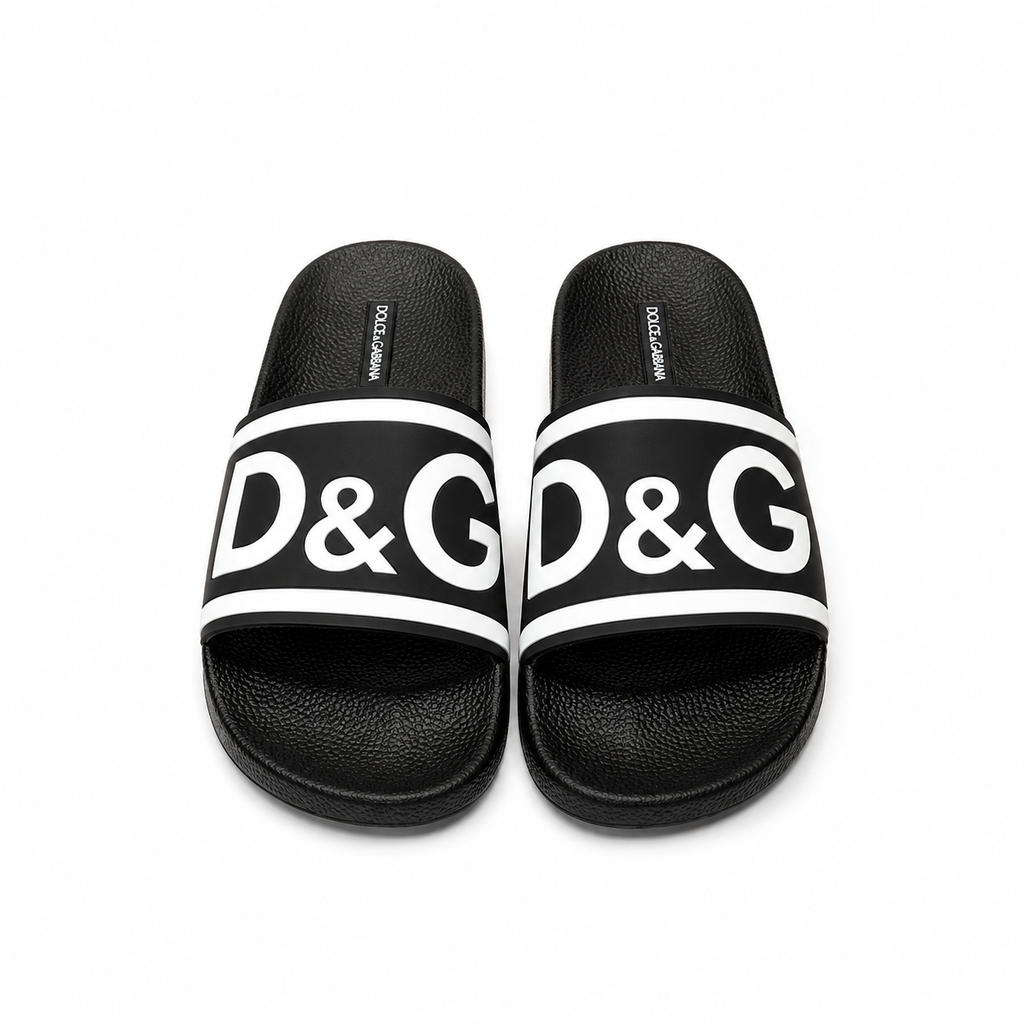 D&G Classic Large Logo Casual Style Black Slide Slippers