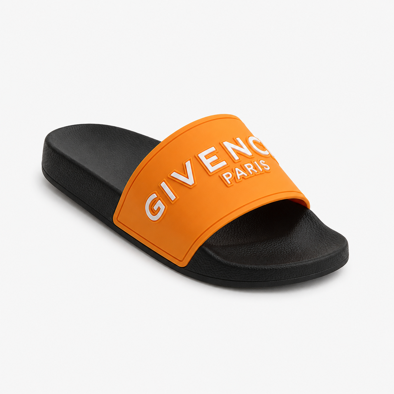 Givenchy Embossed Letters Trendy Cool Orange & Black Slide Sandals