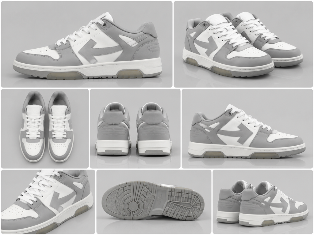 Off-White Grey and White Trendy Sneakers