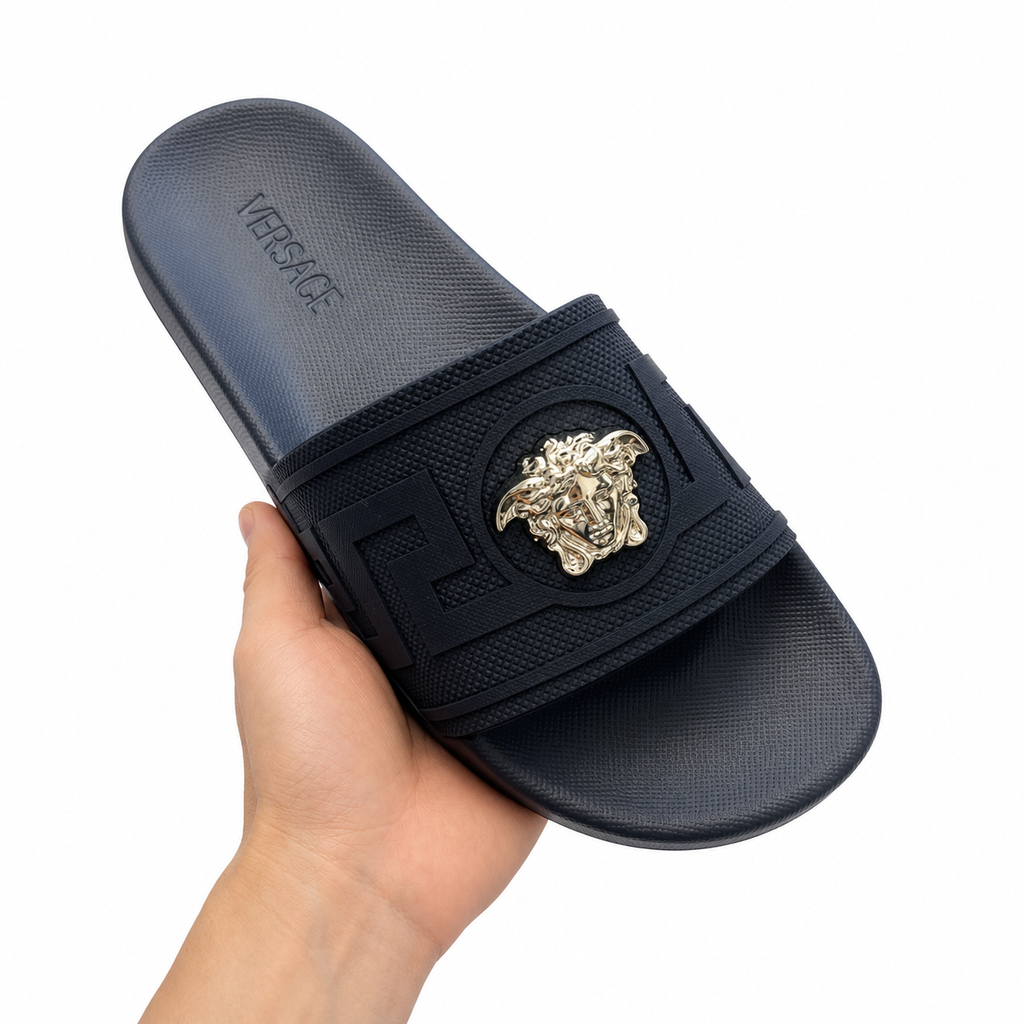Versace Medusa Luxury Style Black Slide Sandals