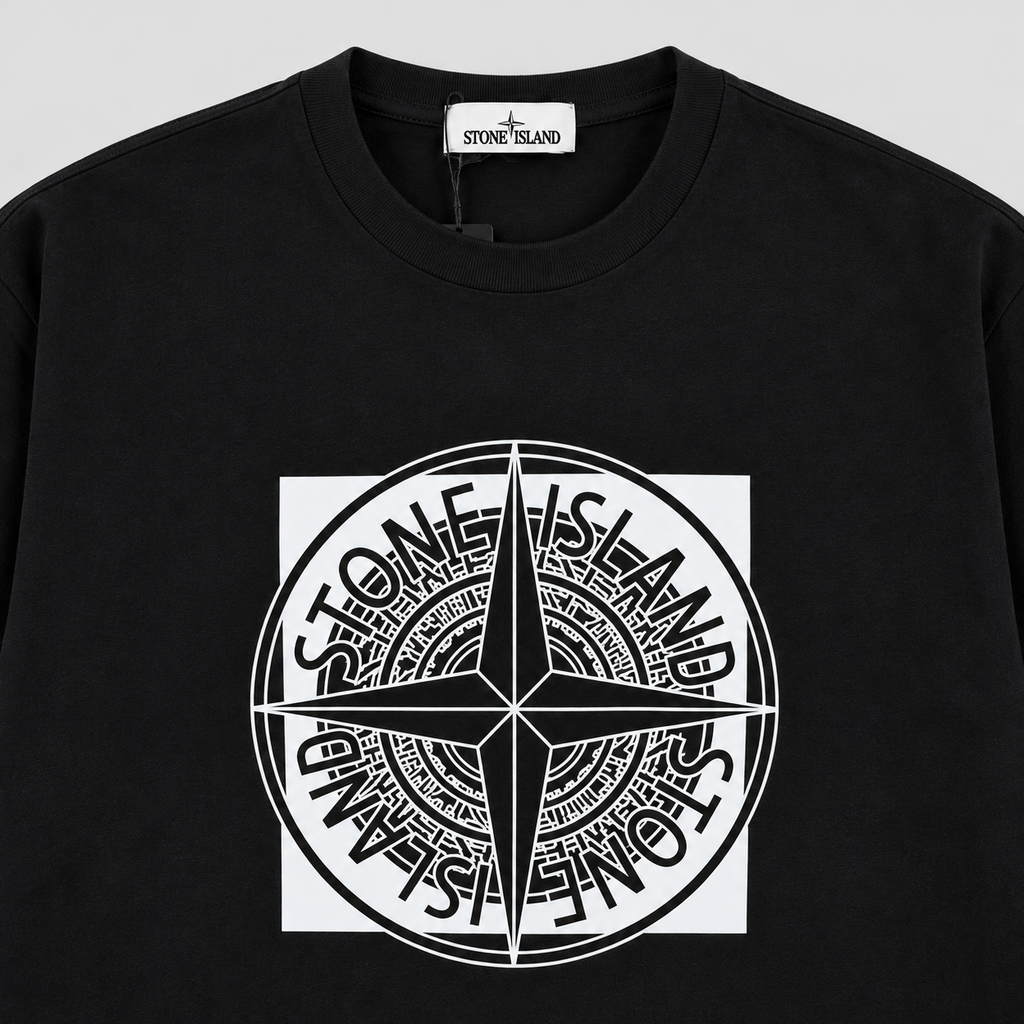 Stone Island Compass Print Street Style Black T-Shirt