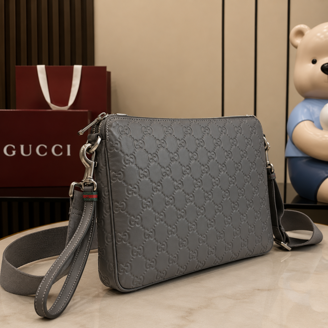 Gucci Monogram crossbody bag Slim Gray Rectangular Profile