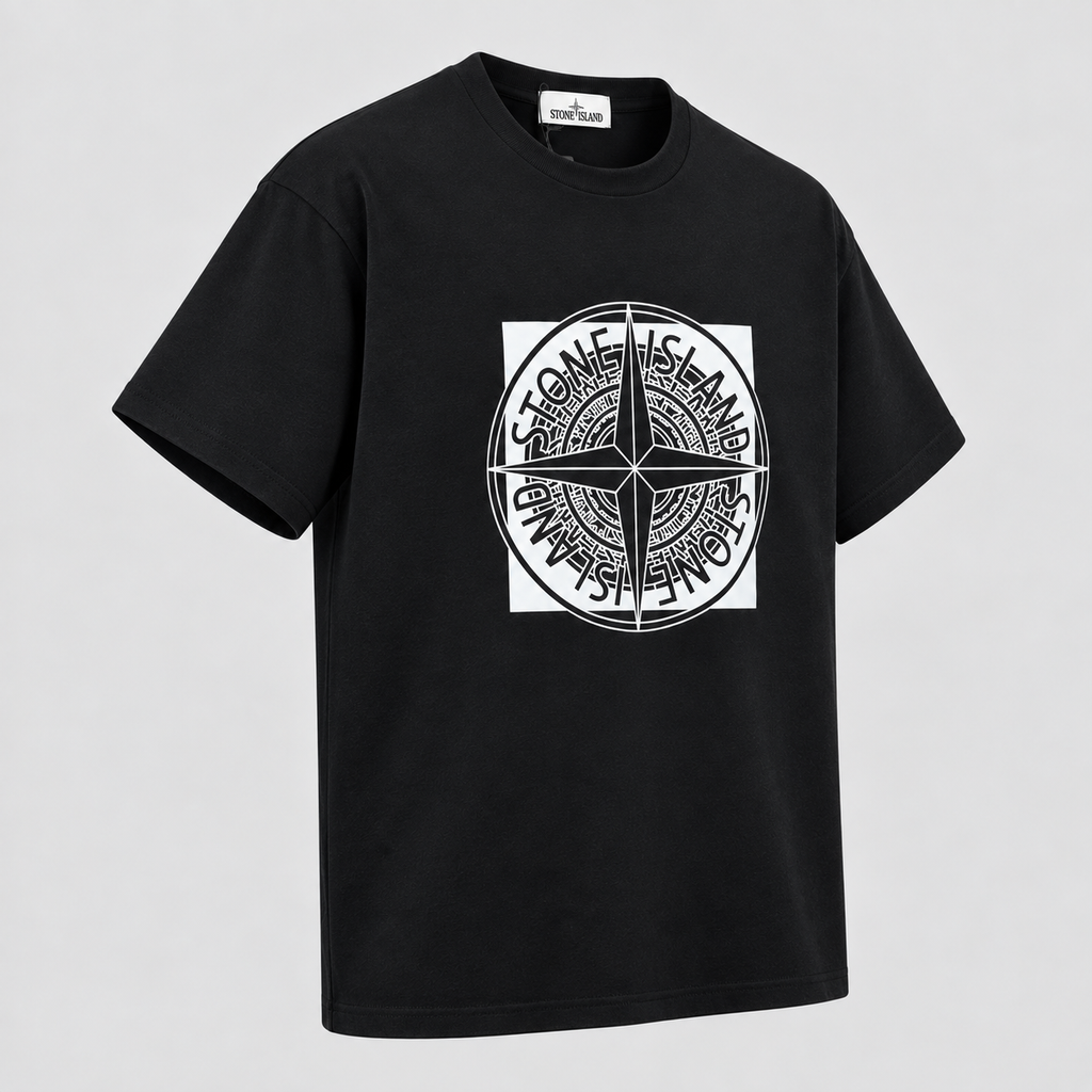 Stone Island Compass Print Street Style Black T-Shirt