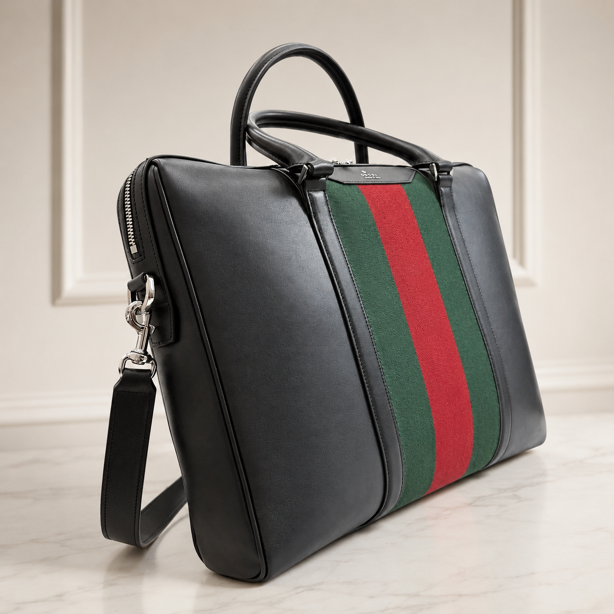 Gucci Web stripe briefcase bag Black Structured Work Green