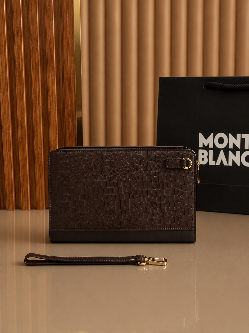 Montblanc Clutch bag Brown Textured Wrist