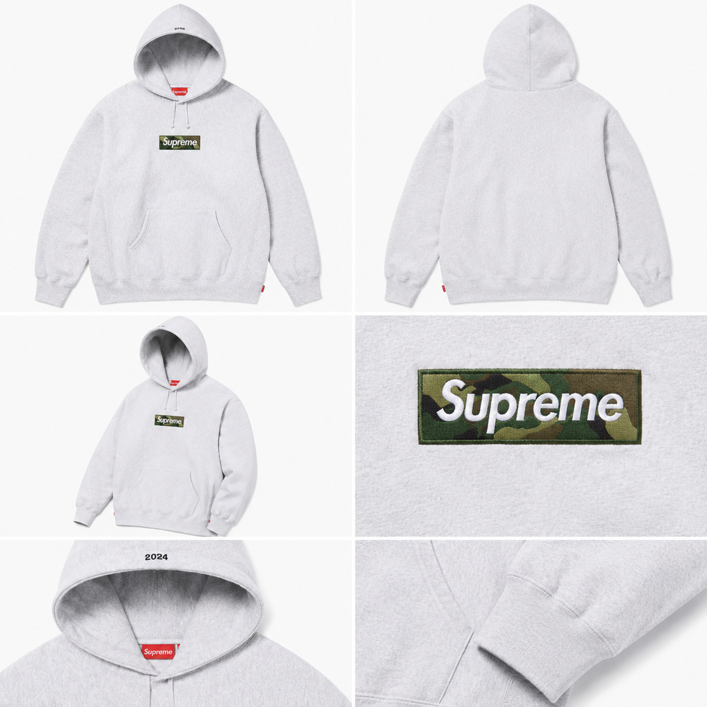 Supreme Patterned Logo hoodie Gray Red Oversized with Polished Detail