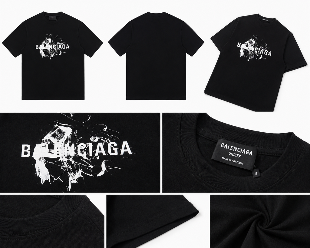 Balenciaga Distressed Print Cool Trendy Black T-Shirt