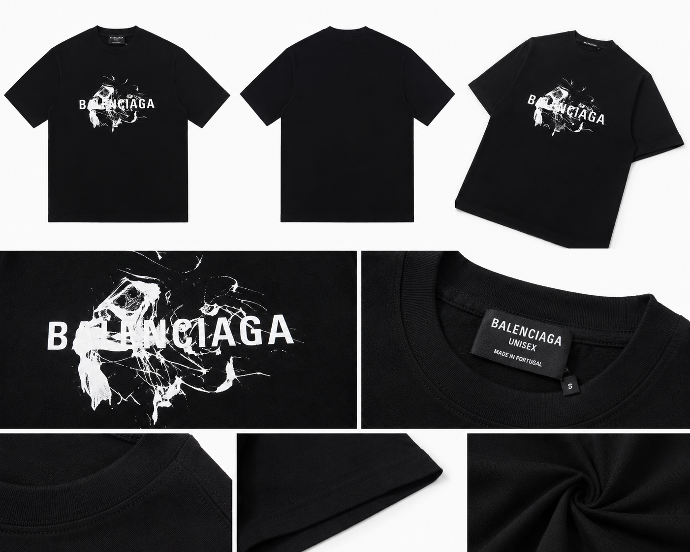 Balenciaga Distressed Print Cool Trendy Black T-Shirt