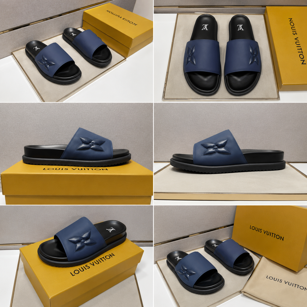 Louis Vuitton Monogram Minimalist Style Navy Blue Slides