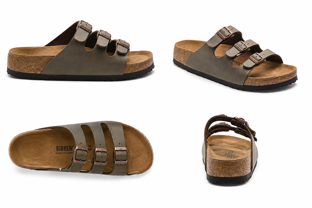BIRKENSTOCK Three-Buckle Casual Grey Slides