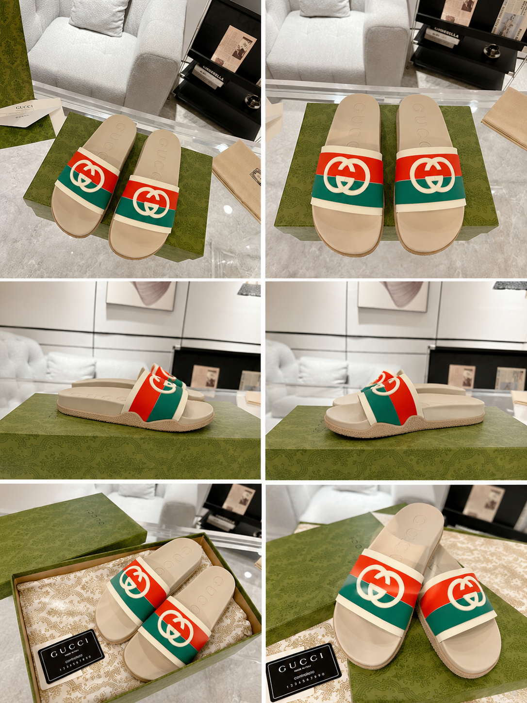 Gucci Classic Double G Vintage Red and Green Color-block Slide Sandals