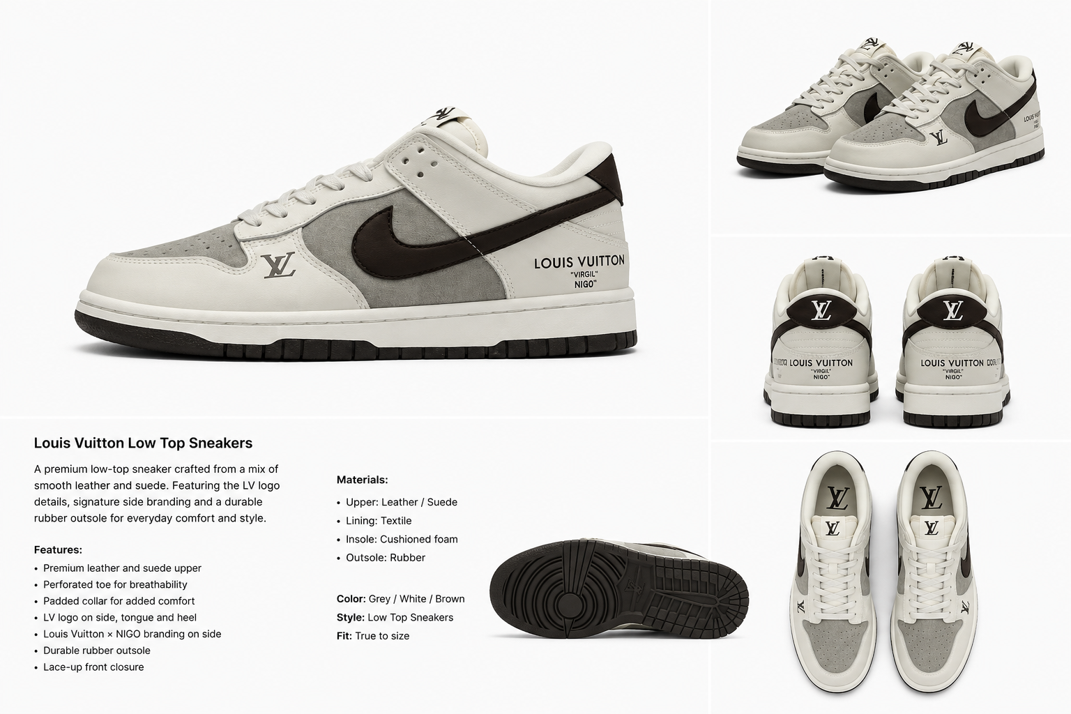 Nike x Louis Vuitton Grey and White Sneakers