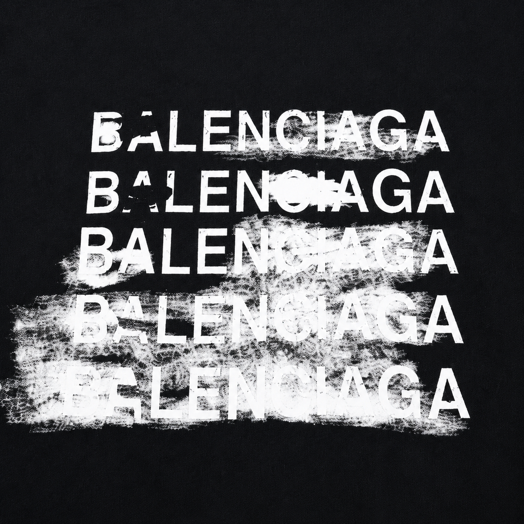 Balenciaga Black Distressed Logo Long-Sleeve Top