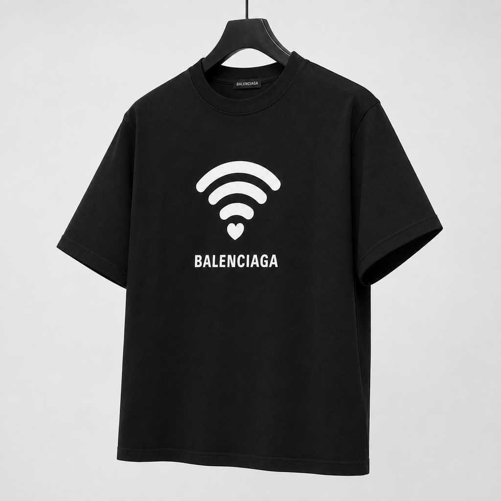 Balenciaga WiFi Printed Trendy Black T-shirt