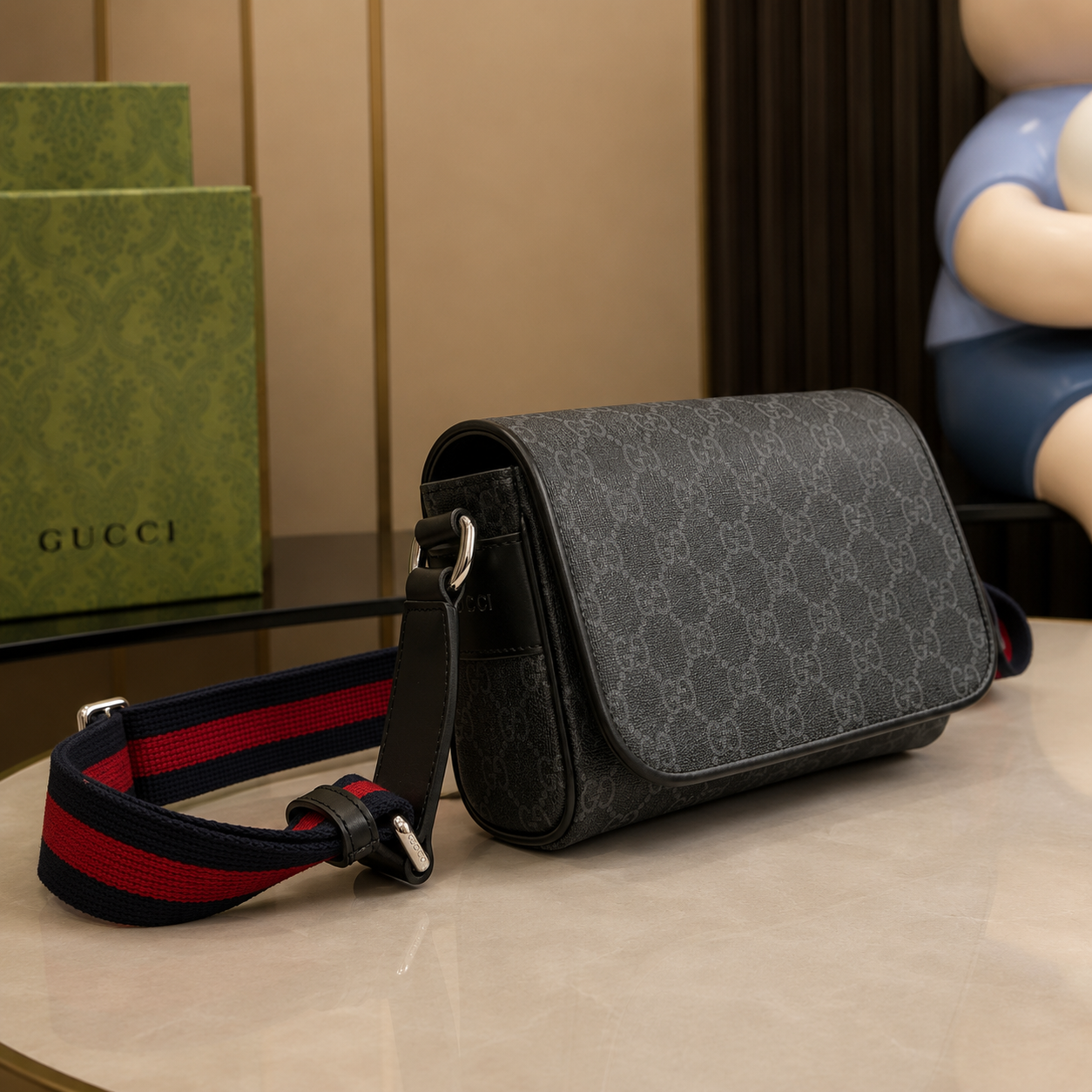 Gucci GG flap shoulder bag Black Compact Boxy Web
