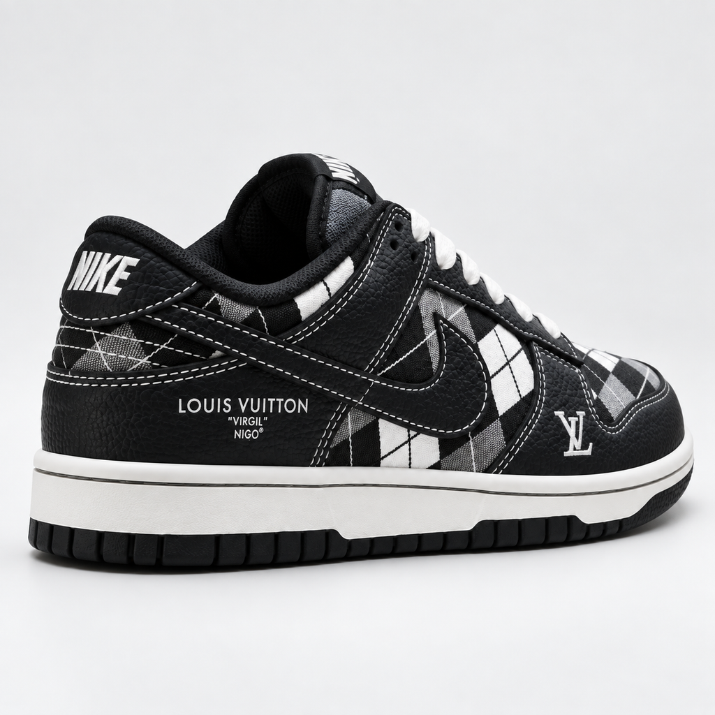 Nike LV co-branded black and white checkered sports shoes