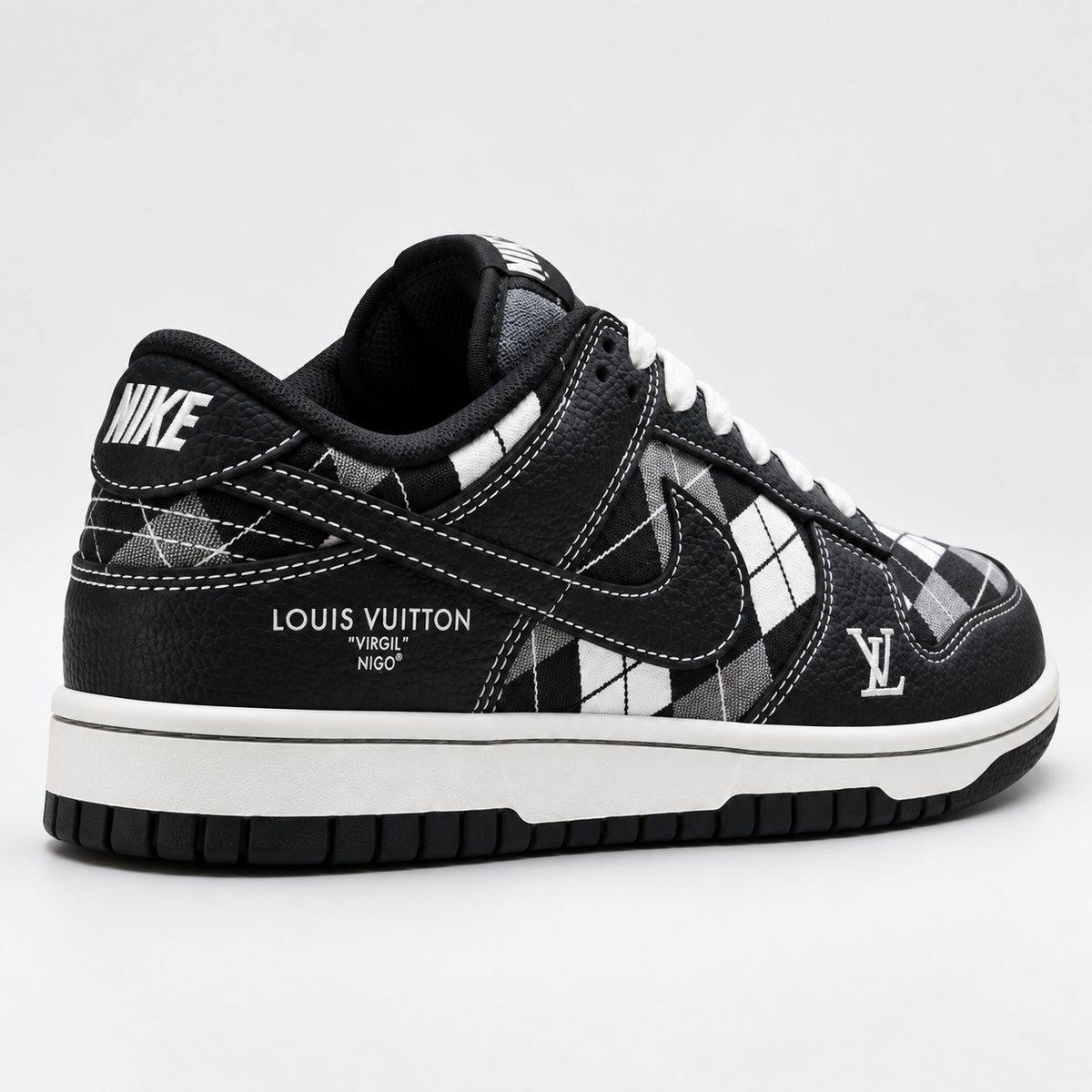 Nike LV co-branded black and white checkered sports shoes