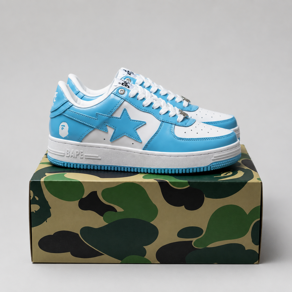 Bape blue and white color - blocking casual shoes