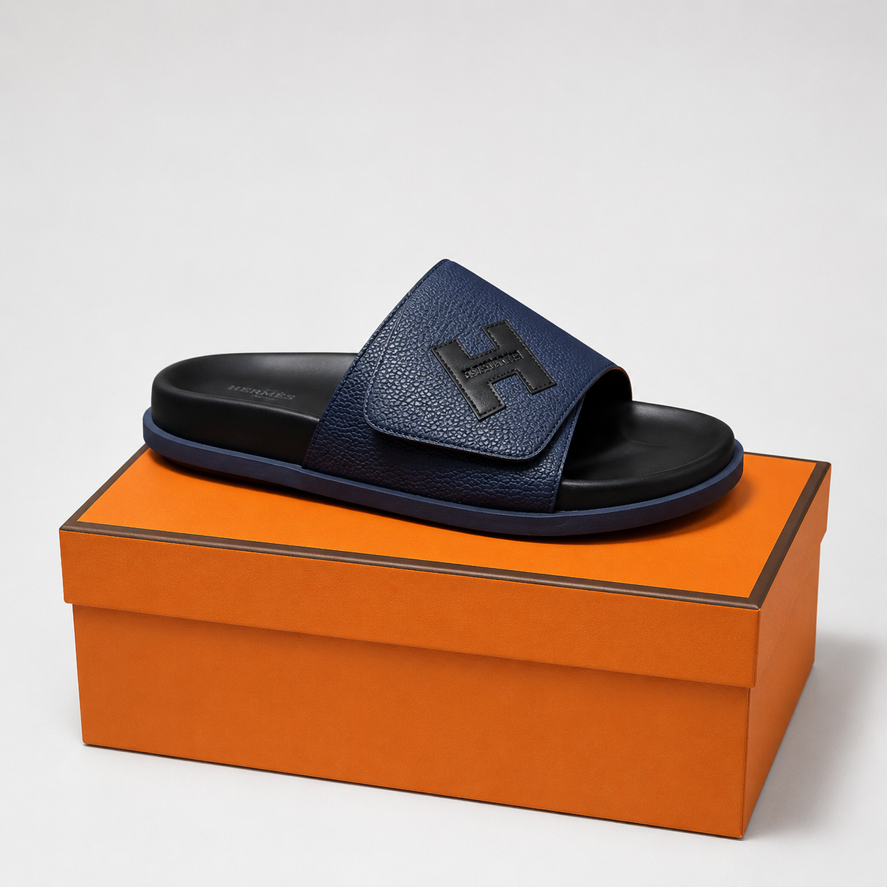 Hermès H Series Light Luxury Style Dark Blue Slides