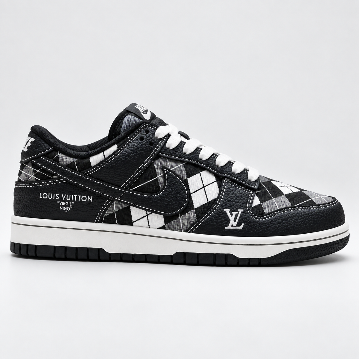 Nike LV co-branded black and white checkered sports shoes