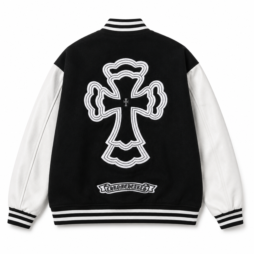 Chrome Hearts Cross Black and White Baseball Jacket