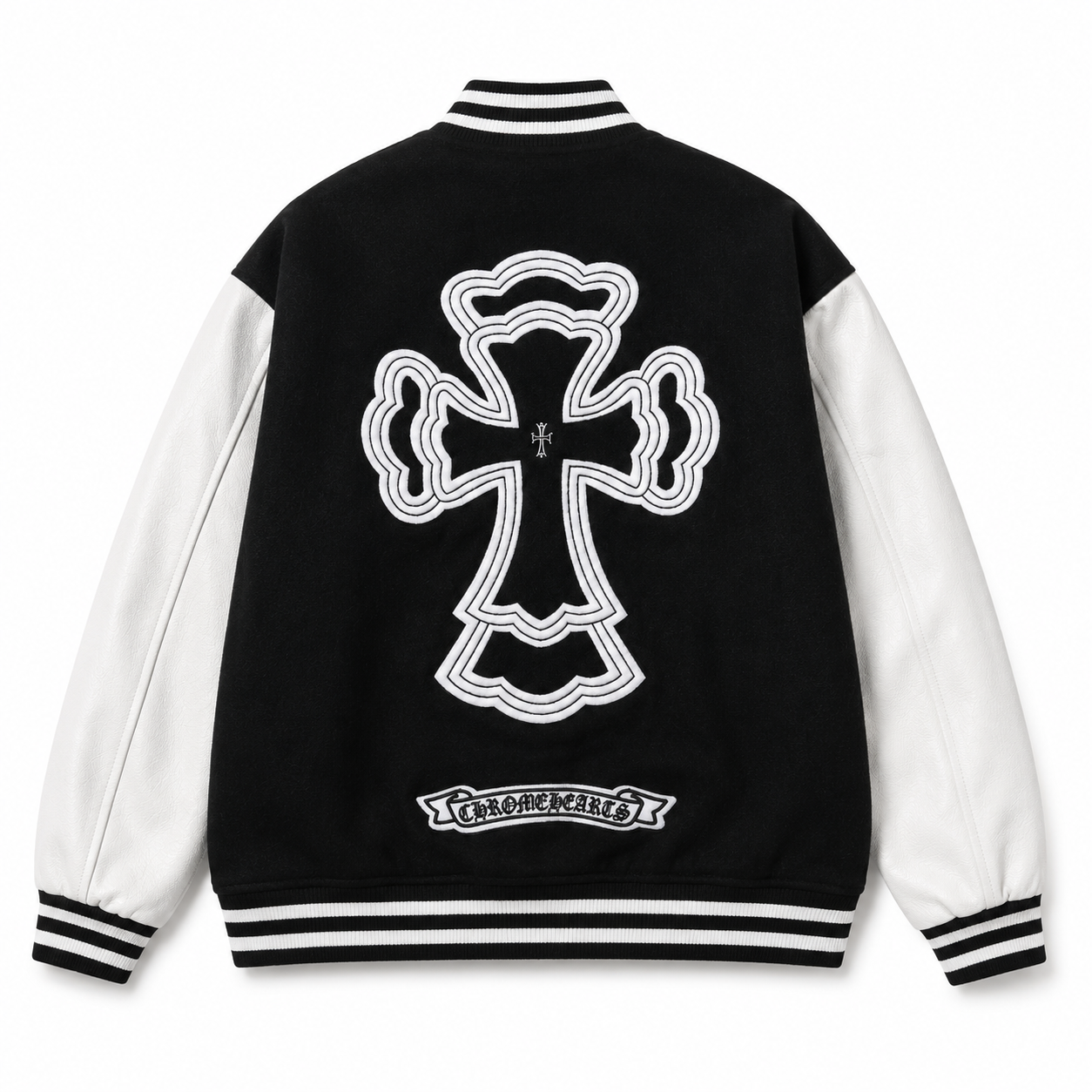 Chrome Hearts Cross Black and White Baseball Jacket