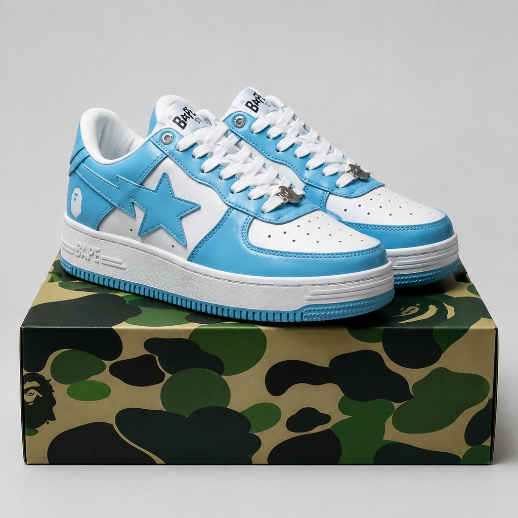 Bape blue and white color - blocking casual shoes