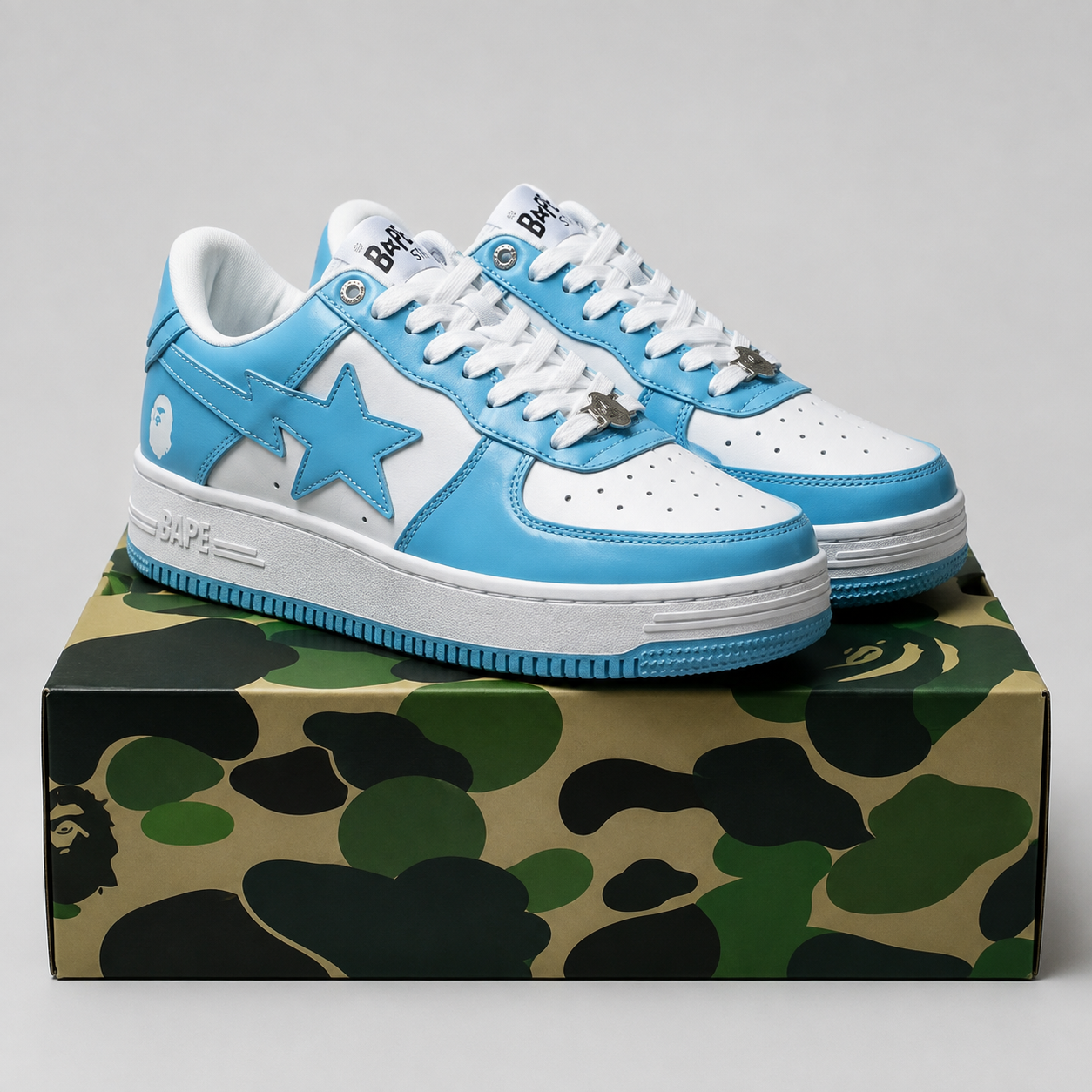 Bape blue and white color - blocking casual shoes