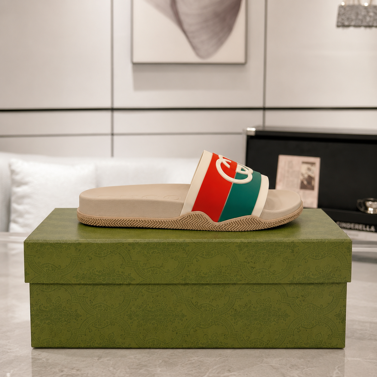 Gucci Classic Double G Vintage Red and Green Color-block Slide Sandals