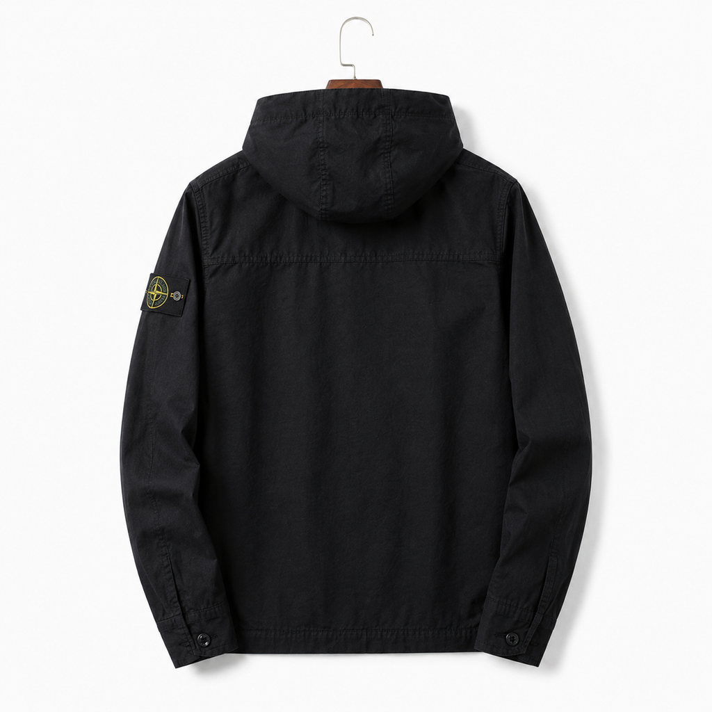 Stone Island Workwear Style Black Hooded Coat