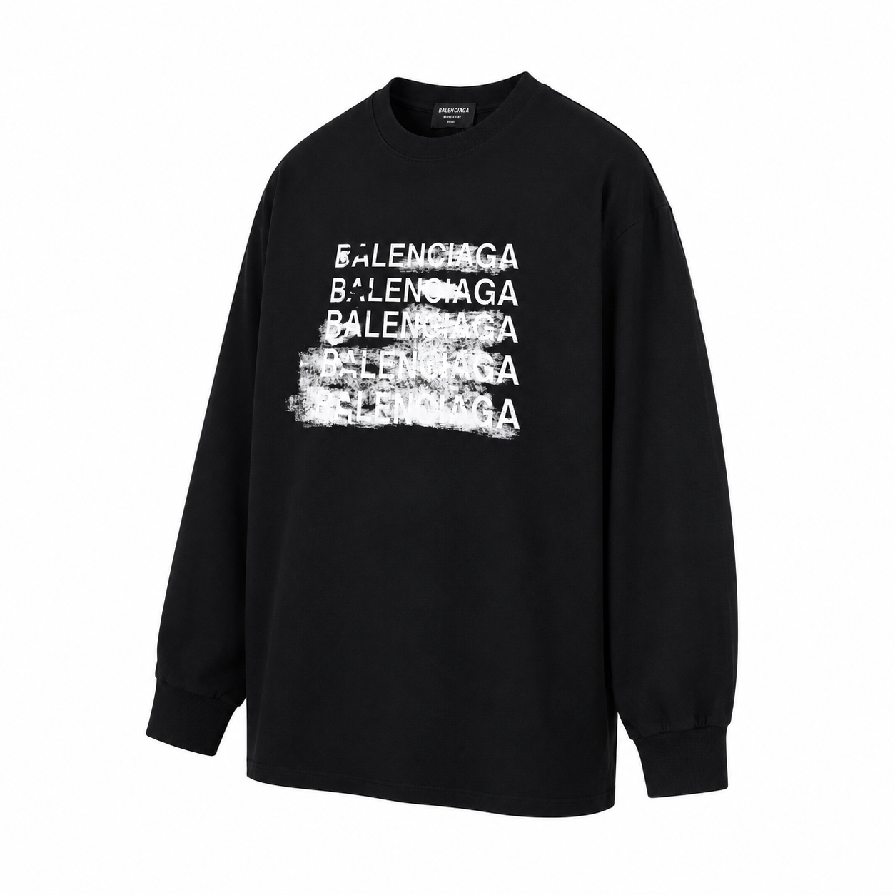 Balenciaga Black Distressed Logo Long-Sleeve Top